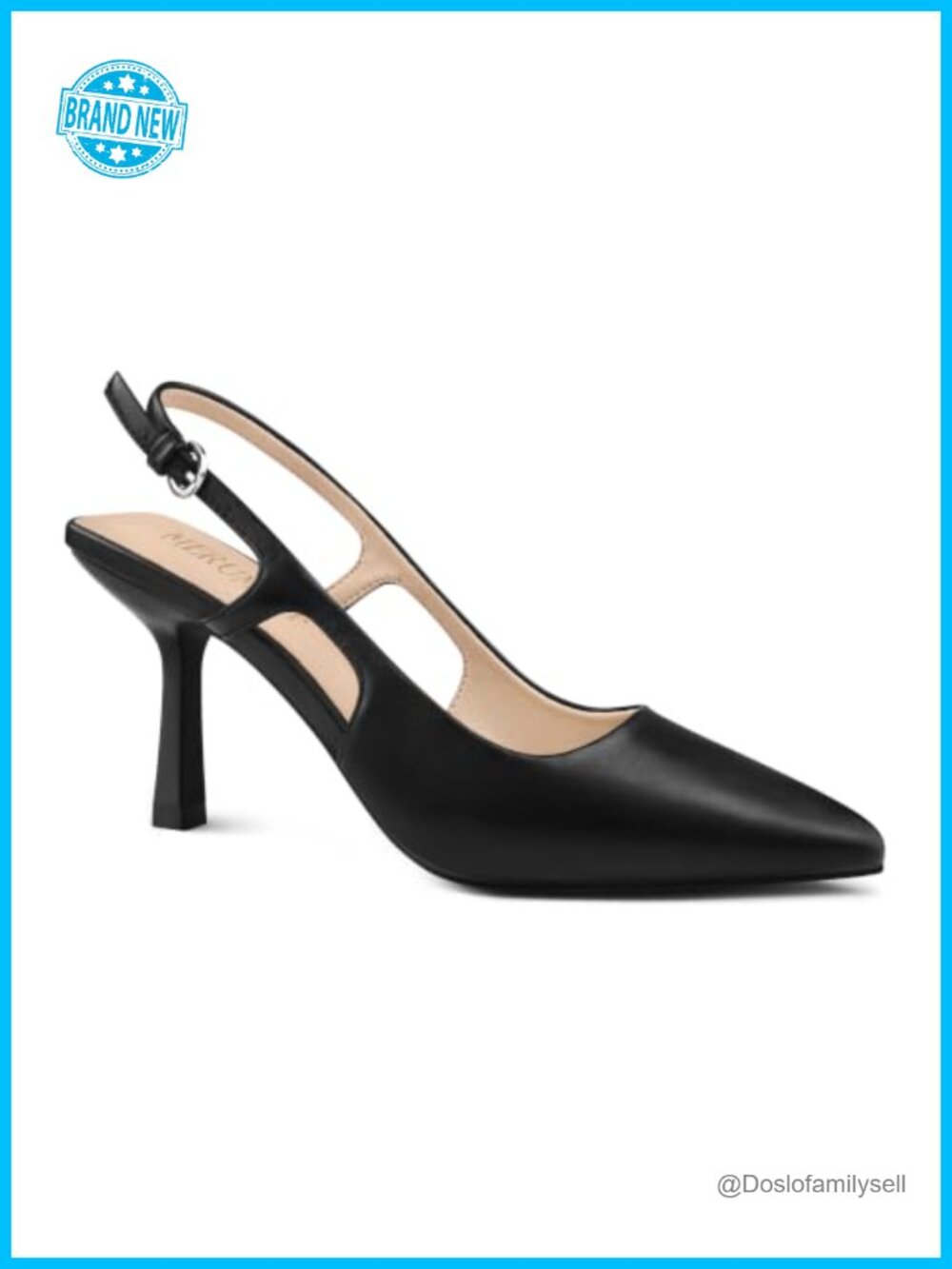 Slingback Kitten Heels Pointed Toe Stiletto Pumps Faux Leather